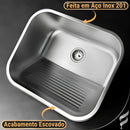 Tanque Lavanderia Monobloco 50x45cm Aço Inox Escovado Acetinado de Encaixe Embutir ou Sobrepor 30 Litros Completo Com Válvula e Sifão Premium - SOFTINOX