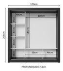 Guarda-roupa Casal 3 Porta Correr C/ Espelho Nobre Madesa Pc Cor Preto/Cinza