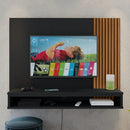 Painel Tv Até 50 Polegadas Ripado Com Nicho Inferior Simples Cor Preto / Ripado Freijo